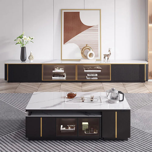 Luxurious Marble TV Stand Set With Expandable Coffee Table / Lixra