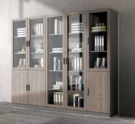 Glass & Wooden Bookshelf With Doors / Lixra