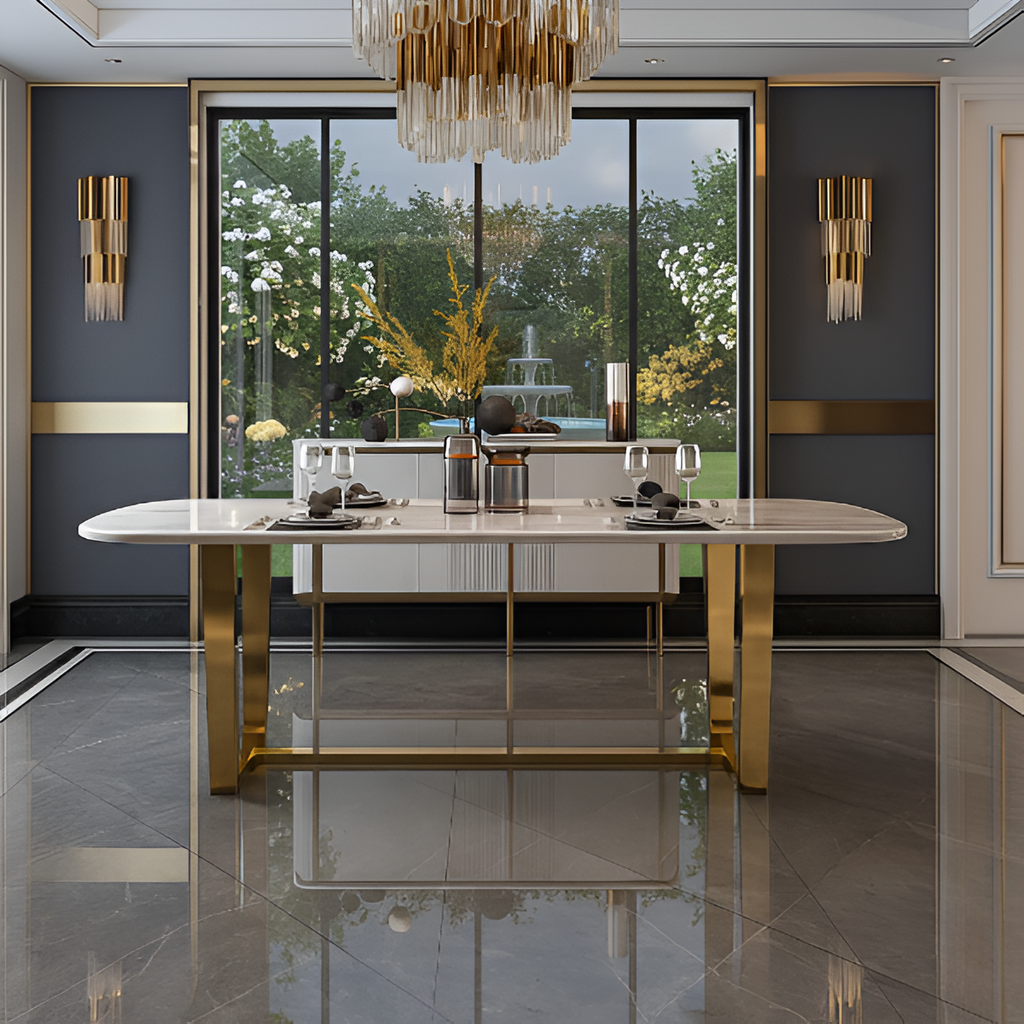 Designer Marble Dining Table with Metal Legs / Lixra