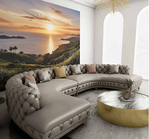 Button Tufted Leather Sectional Sofa / Lixra