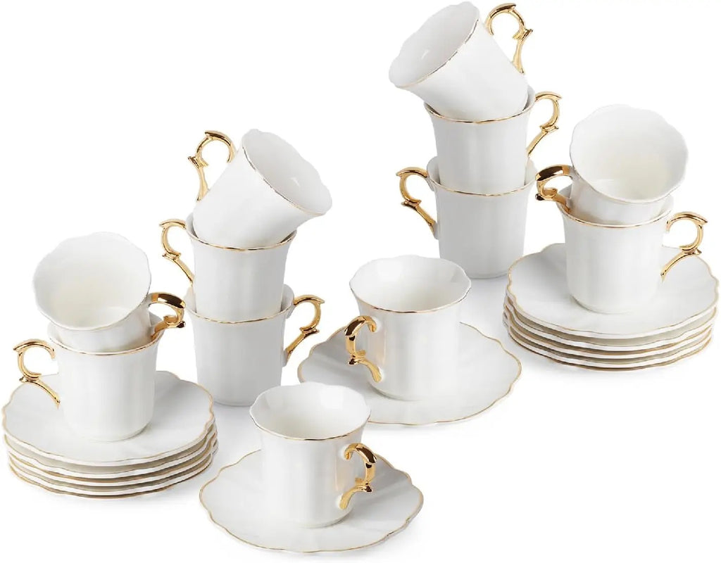 Set Of 12 Porcelain Cups With Saucer / Lixra