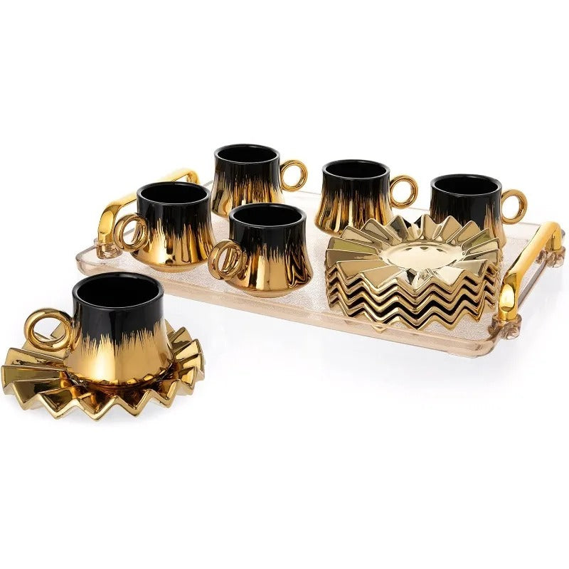 Set Of 6 Turkish Coffee Cups And Saucers / Lixra