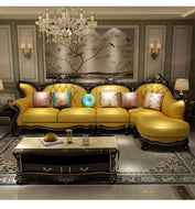 European Button Tufted Leather Sofa Set / Lixra