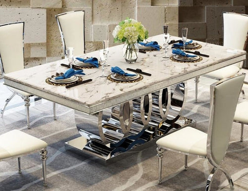 Geometric Pattern Marble Top Dining Table Set / Lixra