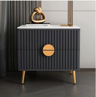 Set of 2 Glossy Shine Marble Wooden Night Stand / Lixra