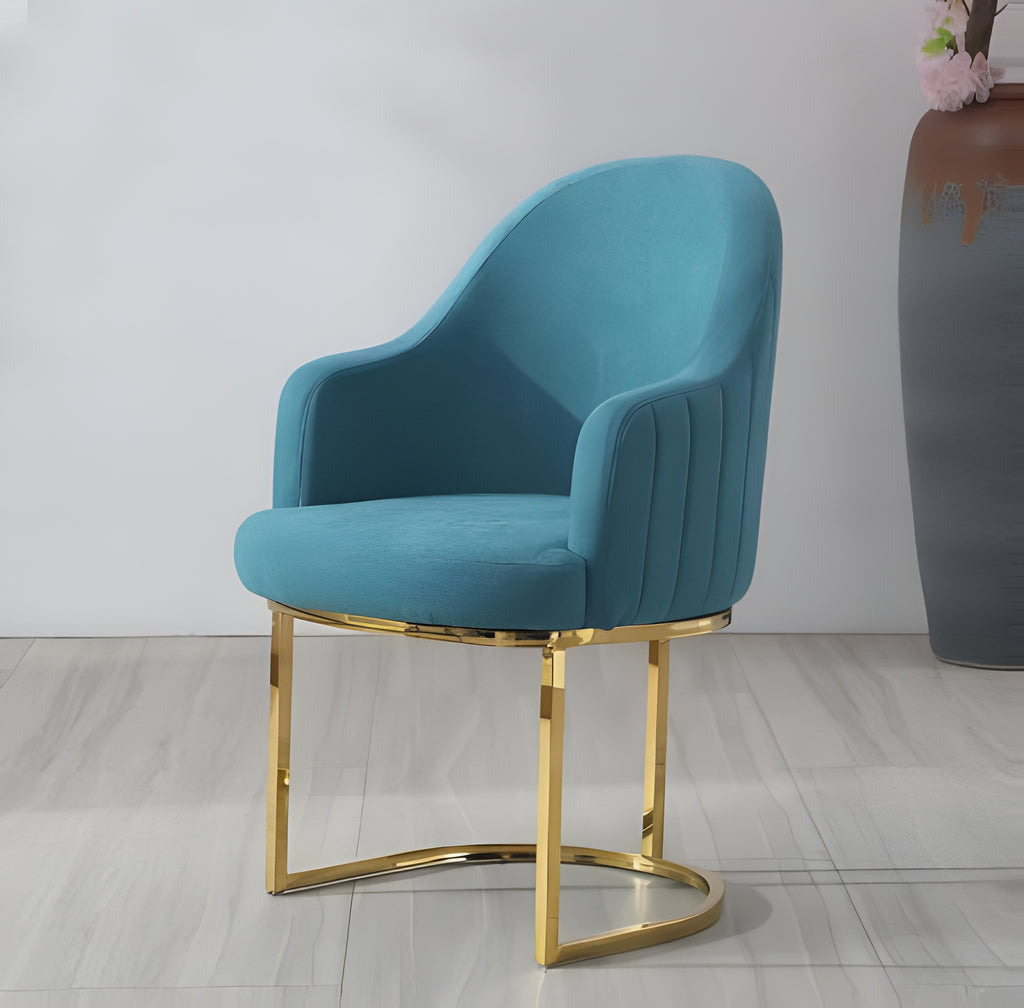 Set Of 4 Golden Finish Fabric Dining Chairs / Lixra