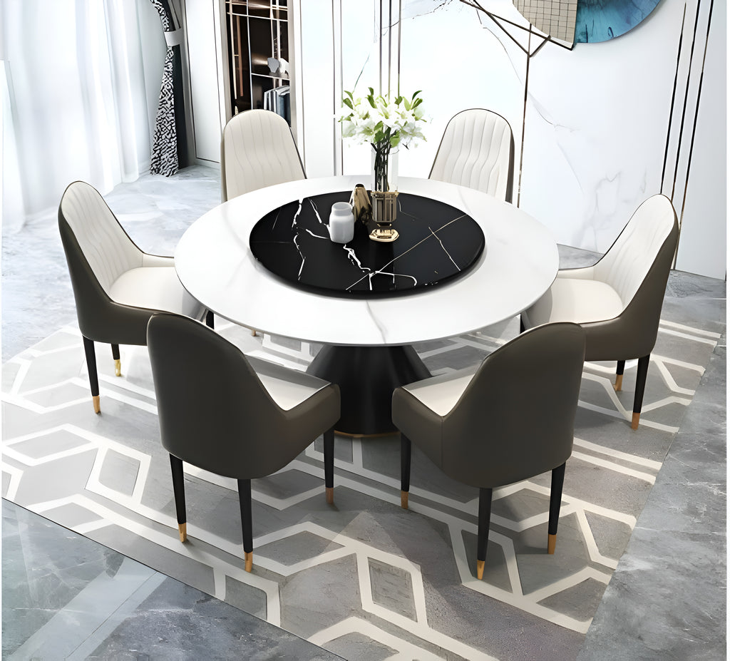 Marble Top Round Dining Table Set / Lixra