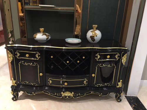 Glossy Black Wooden China Hutch With Wine Shelf / Lixra