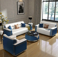 Metal Accented Silky Leather Sofa Set / Lixra