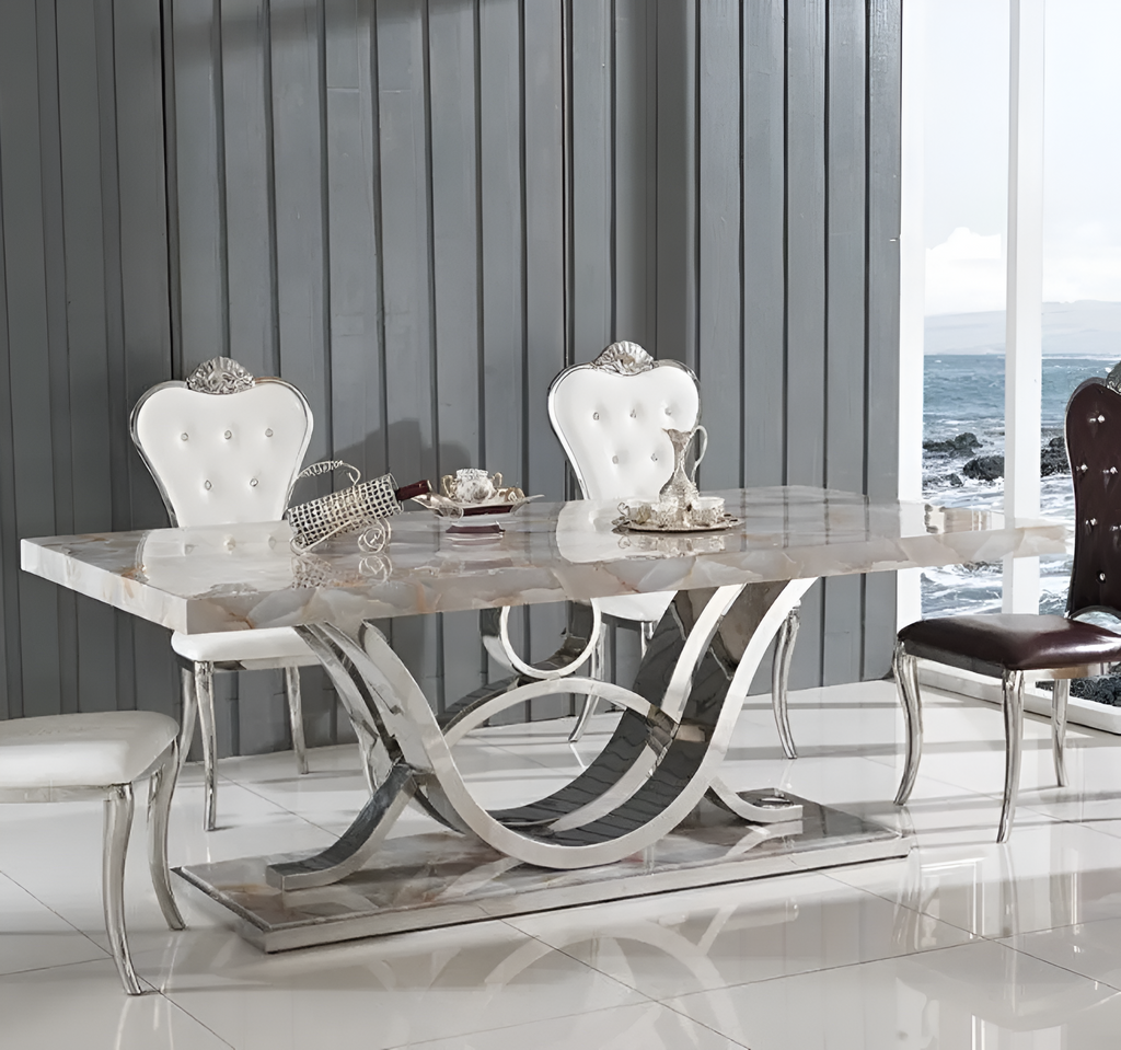 U-Shaped Dining Table Set with Marble Top / Lixra