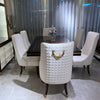 Wooden Base Rectangular Marble Dining Set / Lixra