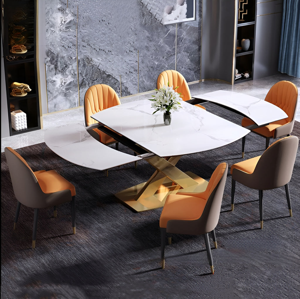 Golden Marble Extendable Rectangular Dining-Set / Lixra