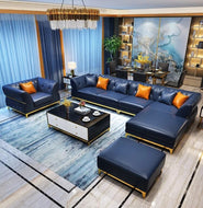 Sectional Leather Lounge Sofa with Ottoman / Lixra