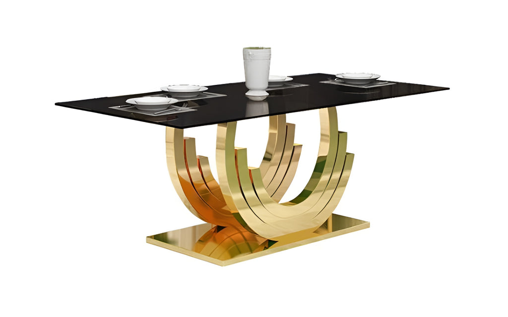C-Shaped Glossy Glass Top Dining Table / Lixra
