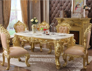 Rectangular Wooden Marble Dining Table Set with Chairs / Lixra