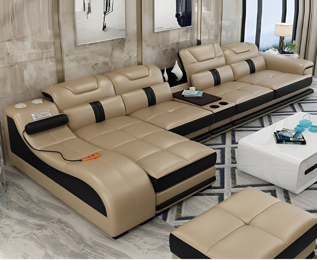 High Defined Multifunctional Luxurious Sectional Leather Sofa Set / Lixra