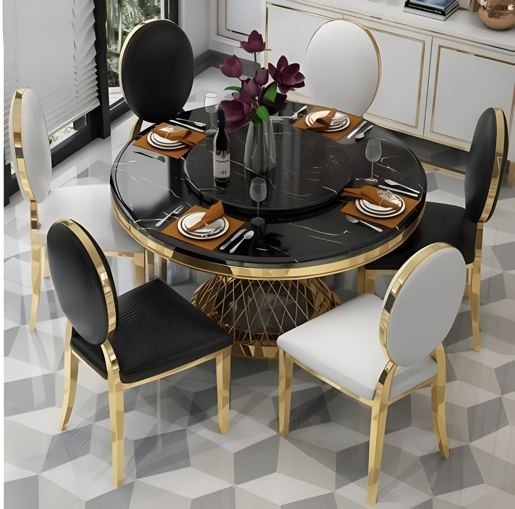 Metallic Round Marble Dining Table-Set / Lixra