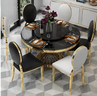Metallic Round Marble Dining Table-Set / Lixra