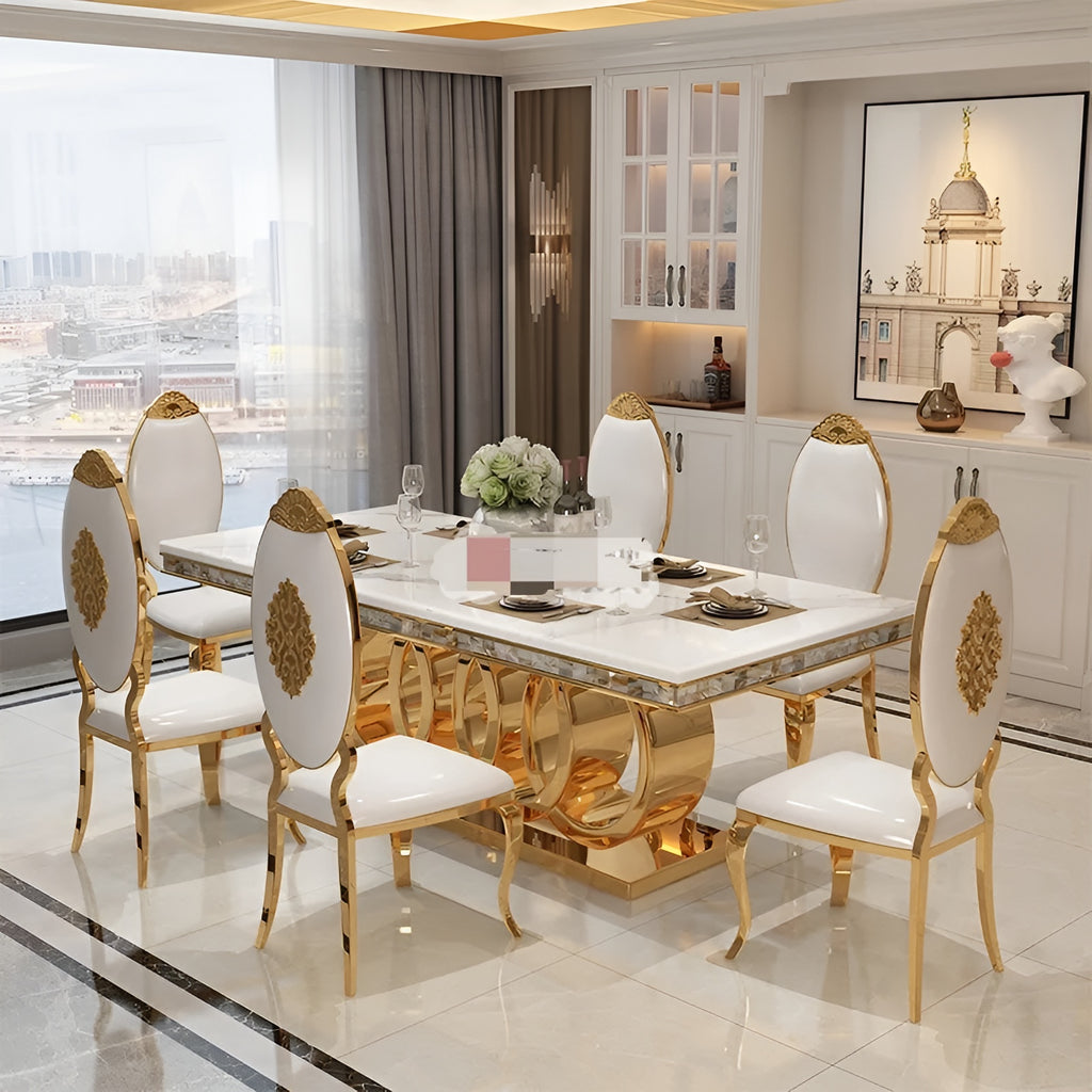 Royal Glossy Marble Dining Table Set / Lixra