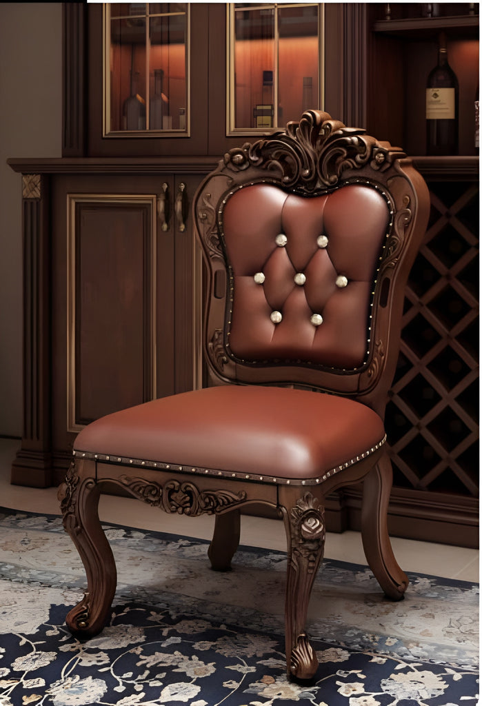 Set of 4 Diamond Tufted Leather Dining Chairs / Lixra