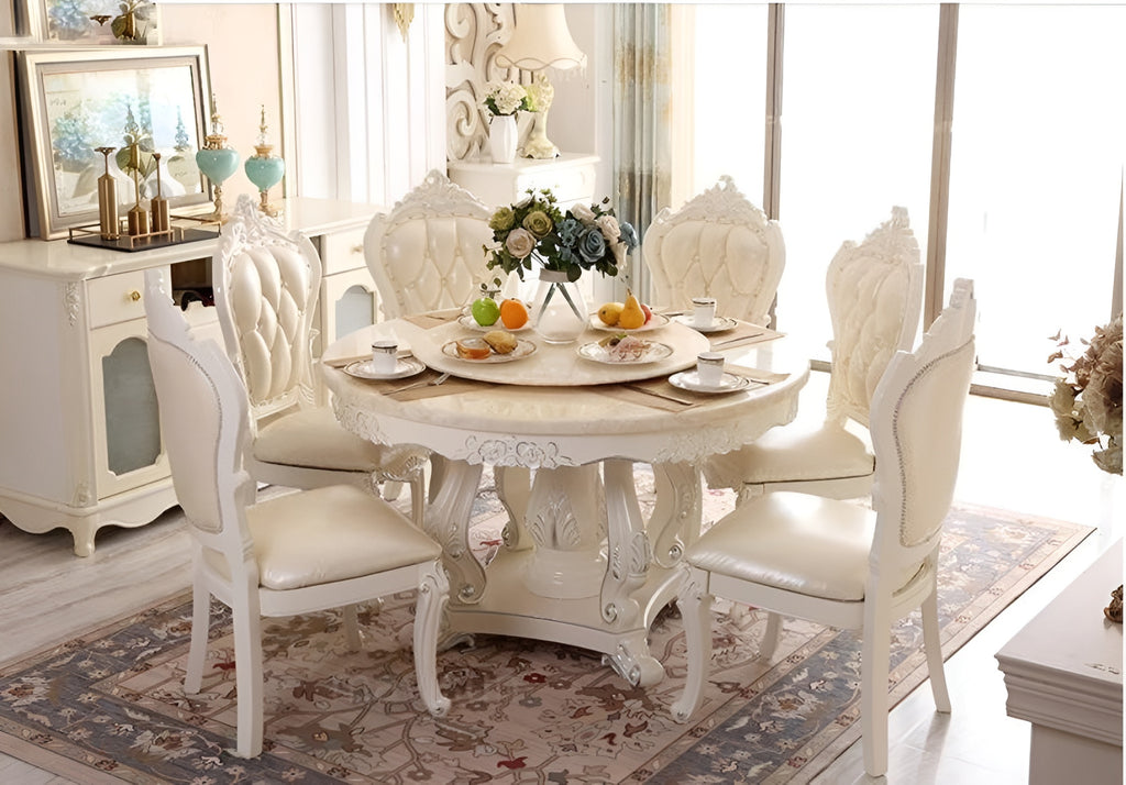 European Brusten Round Marble Dining Table Set / Lixra