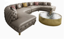 Button Tufted Arc Shape Leather Sectional Sofa