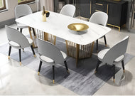 Metallic Finish Marble Top Dining Table Set / Lixra