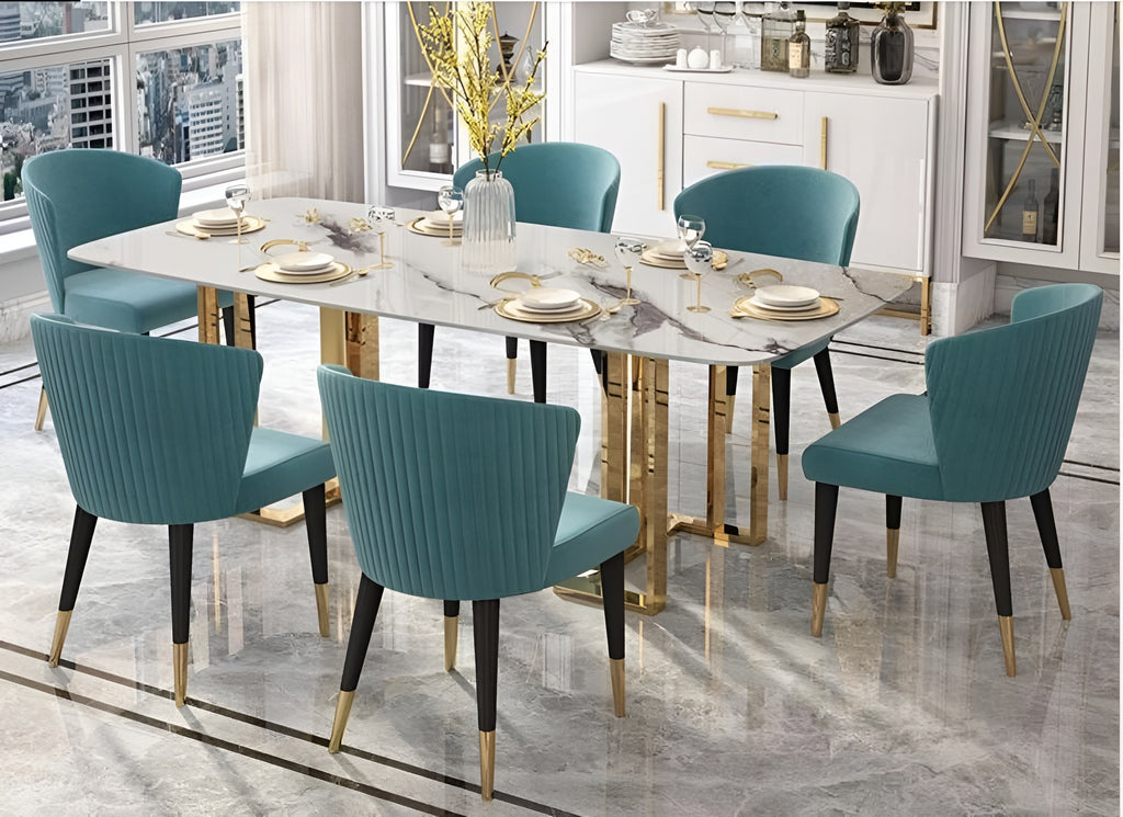 Matte Finish Marble-Top Dining Table Set / Lixra