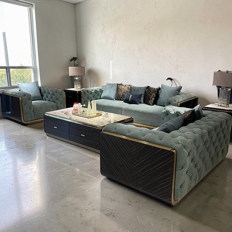 Modern Woodcraft 3-Piece Velvet Sofa Set / Lixra