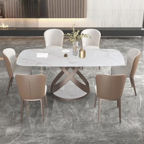 Italian Style Rectangular Marble Top Dining Table Set / Lixra