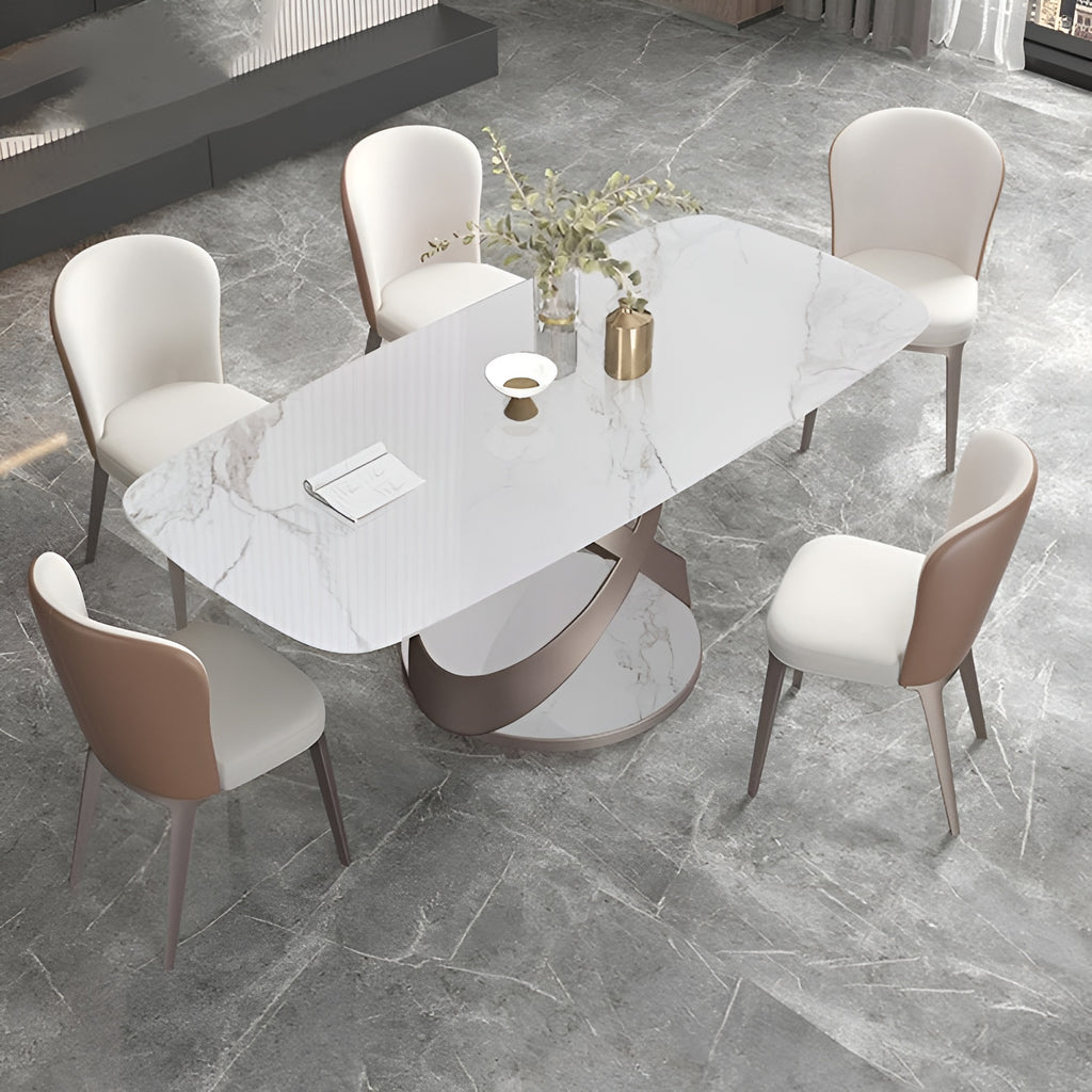 Italian Rectangular Marble Dining Table Set With Chairs / Lixra
