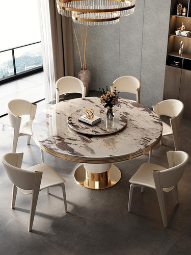 Classic Design Luxurious Marble Top Dining Table Set With Lazy Susan / Lixra