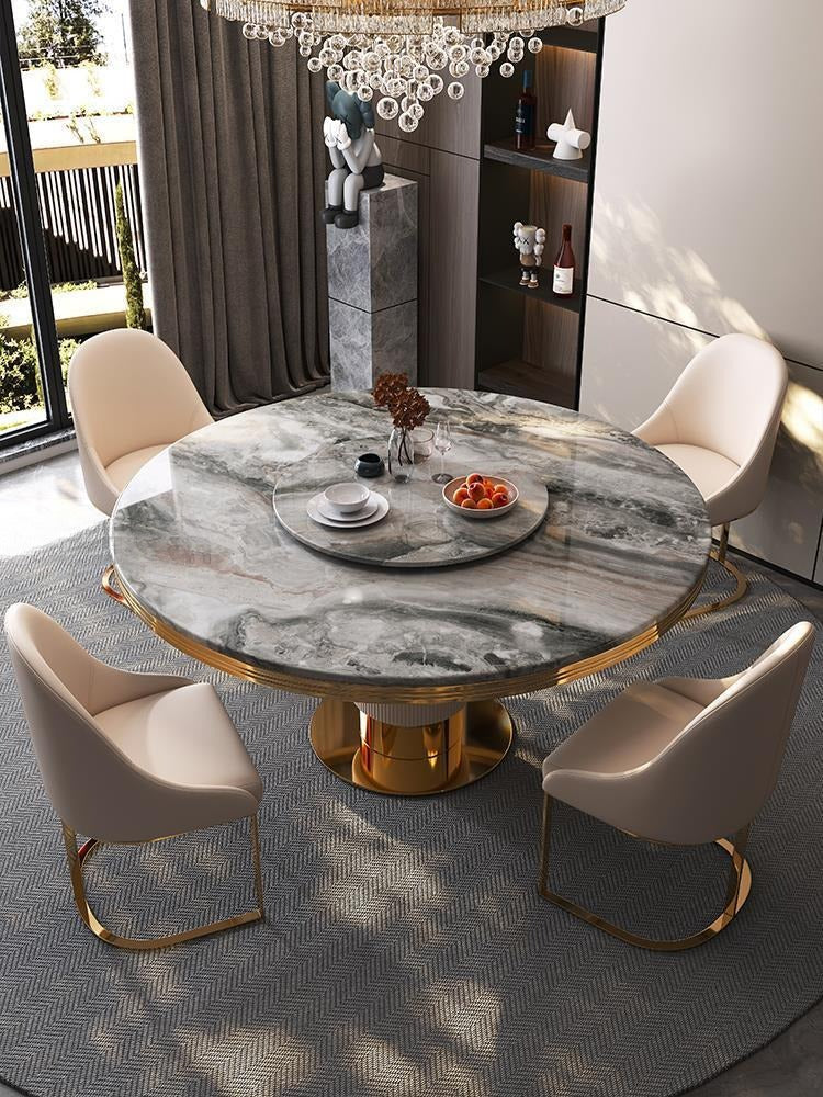 Glossy Luxurious Round Dining Table Set With Lazy Susan