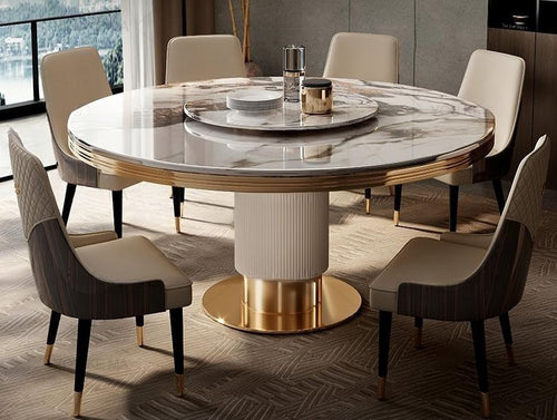 Neo Classic Circular Dining Table Set With Lazy Susan / Lixra