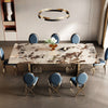 Glossy Finish Marble Top Rectangular Dining Table Set With Chairs / Lixra