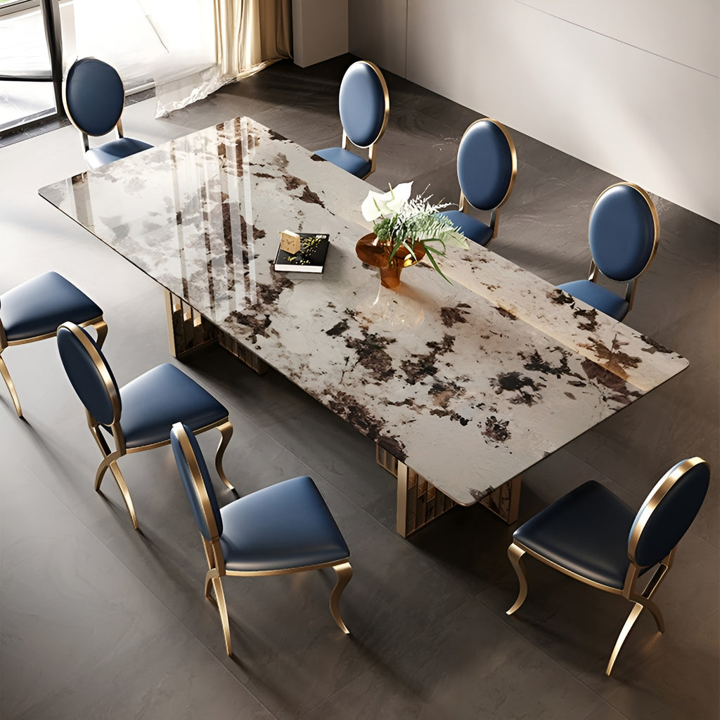 Glossy Rectangular Marble Dining Table Set / Lixra