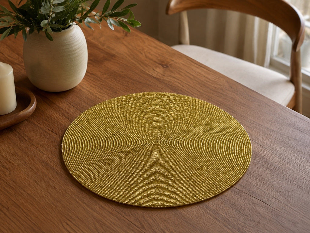 Elegant Gold Beaded Round Placemat Set Of 2 / Lixra