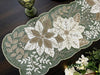 Embroidered Green Beaded Table Runner with Botanical Floral Design / Lixra