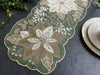 Embroidered Green Beaded Table Runner with Botanical Floral Design / Lixra