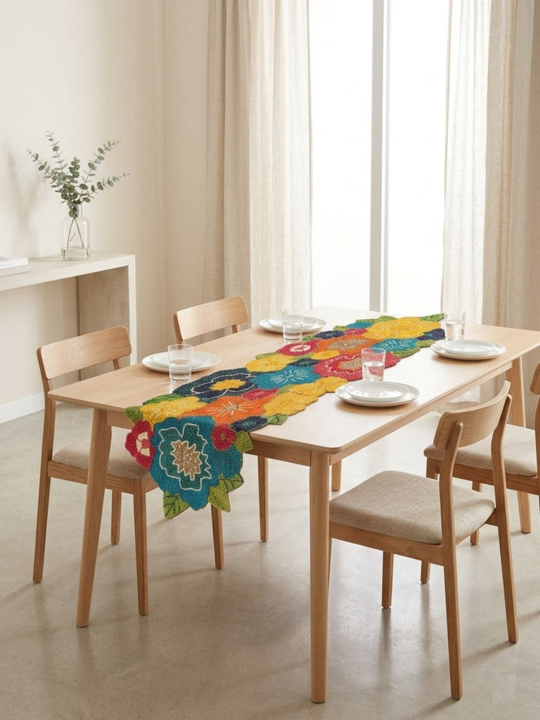 Vibrant Multicolor Floral Beaded Table Runner / Lixra