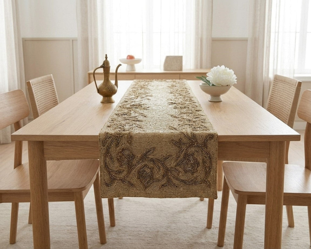 Elegant Gold Beaded Table Runner / Lixra