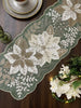 Embroidered Green Beaded Table Runner with Botanical Floral Design / Lixra
