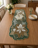 Embroidered Green Beaded Table Runner with Botanical Floral Design / Lixra