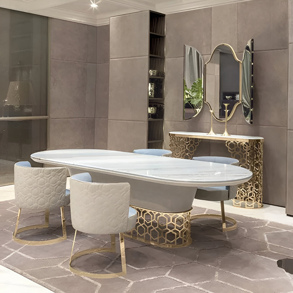 Striking Oval Marble-Top Dining Table Set / Lixra