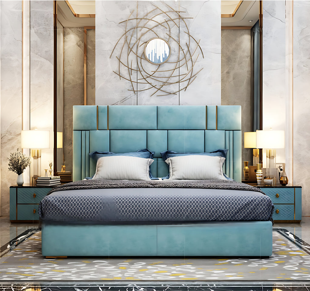 Modern Rectangular Velvet Fabric Upholstered Bed / Lixra