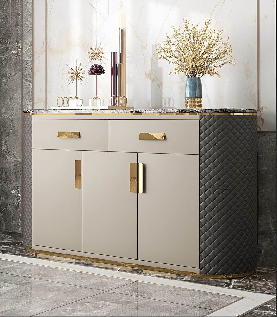 Luxurious Marble-Top Buffet Table with Storage