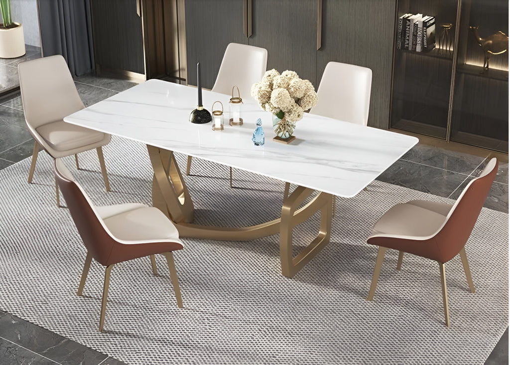 Fine Rectangular Marble Dining Table Set / Lixra