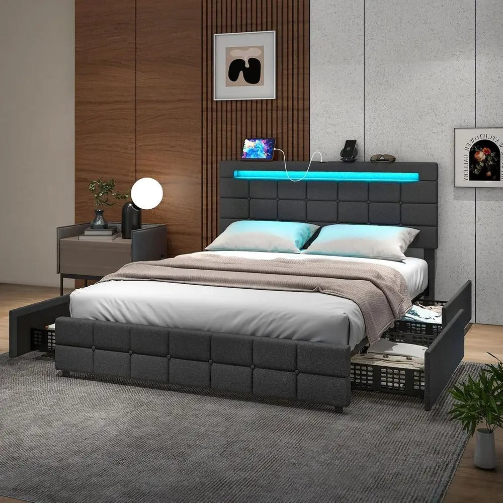 Sumptuous Queen Size Bed with LED / Lixra