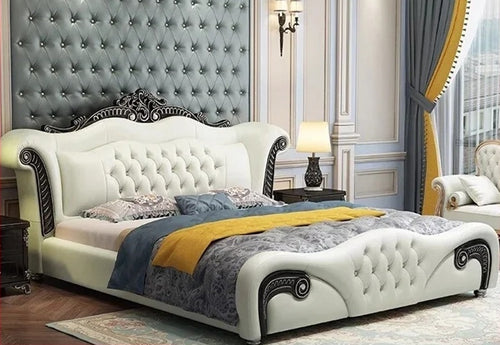 European Button Tufted Leather Bed / Lixra