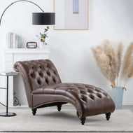 Diamond Tufted Leather Finish Chaise Lounge / Lixra